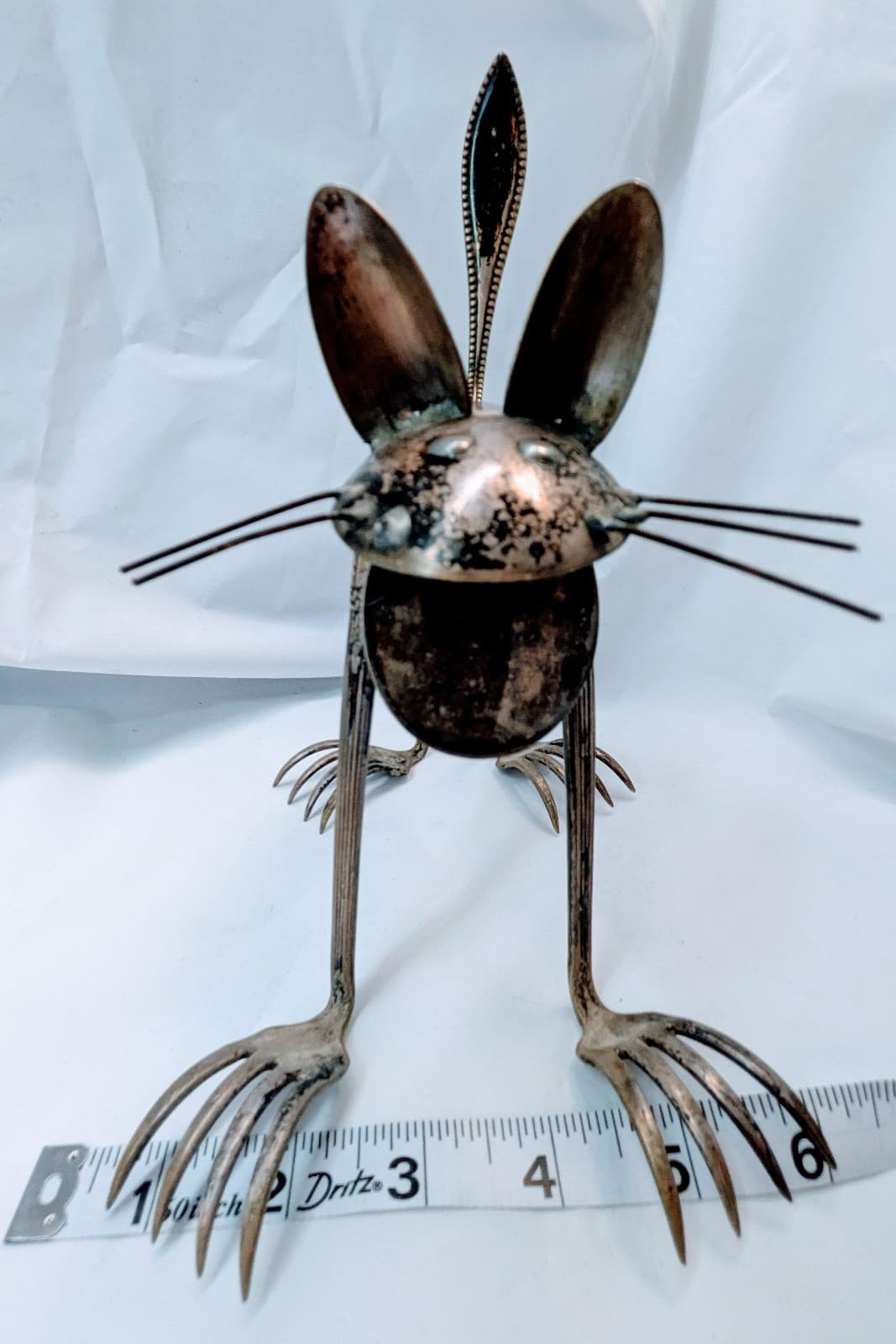 Folk Art Metal Cat Figurine Made with Silverware - Thumbnail 12