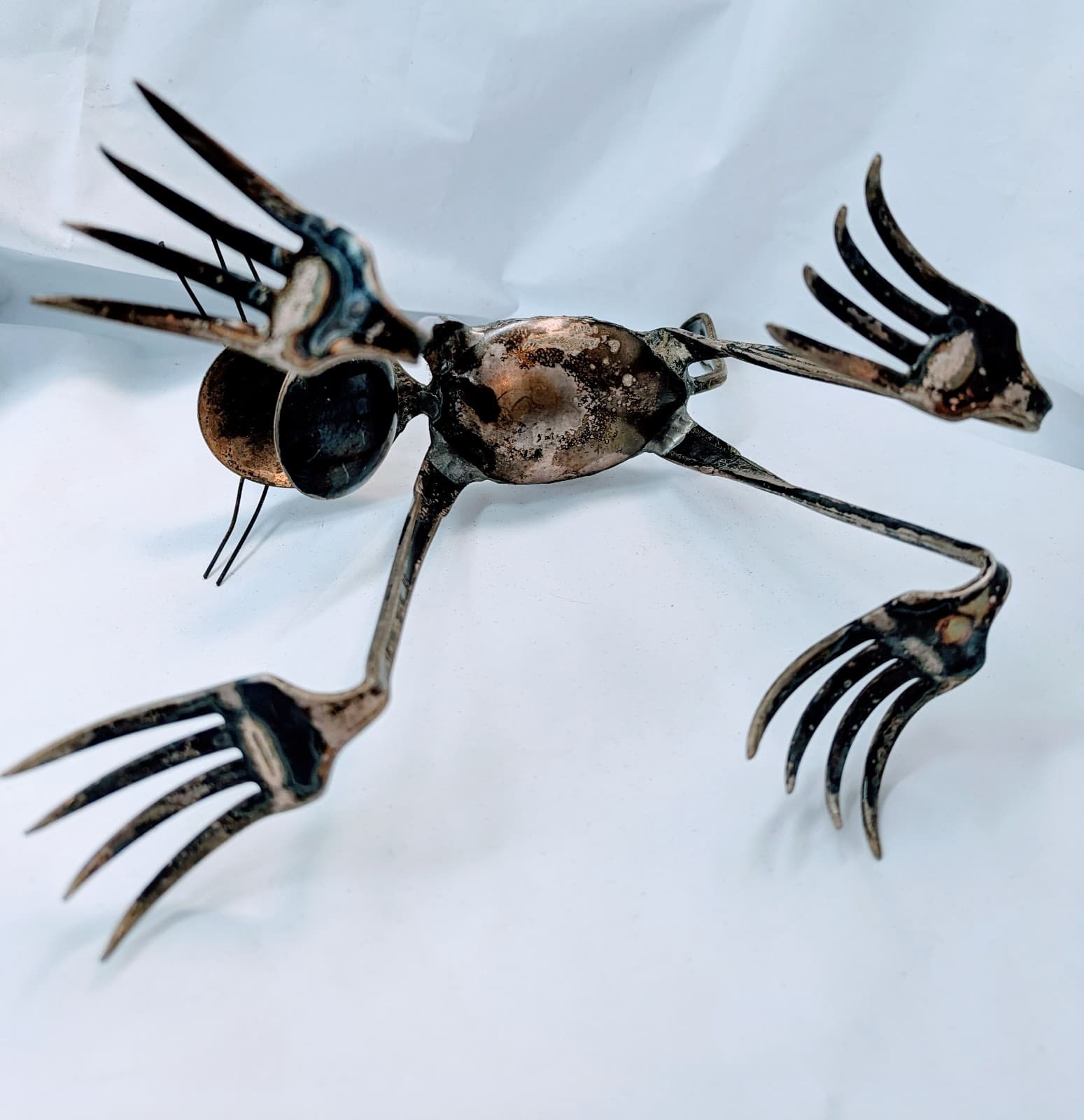 Folk Art Metal Cat Figurine Made with Silverware - Thumbnail 5