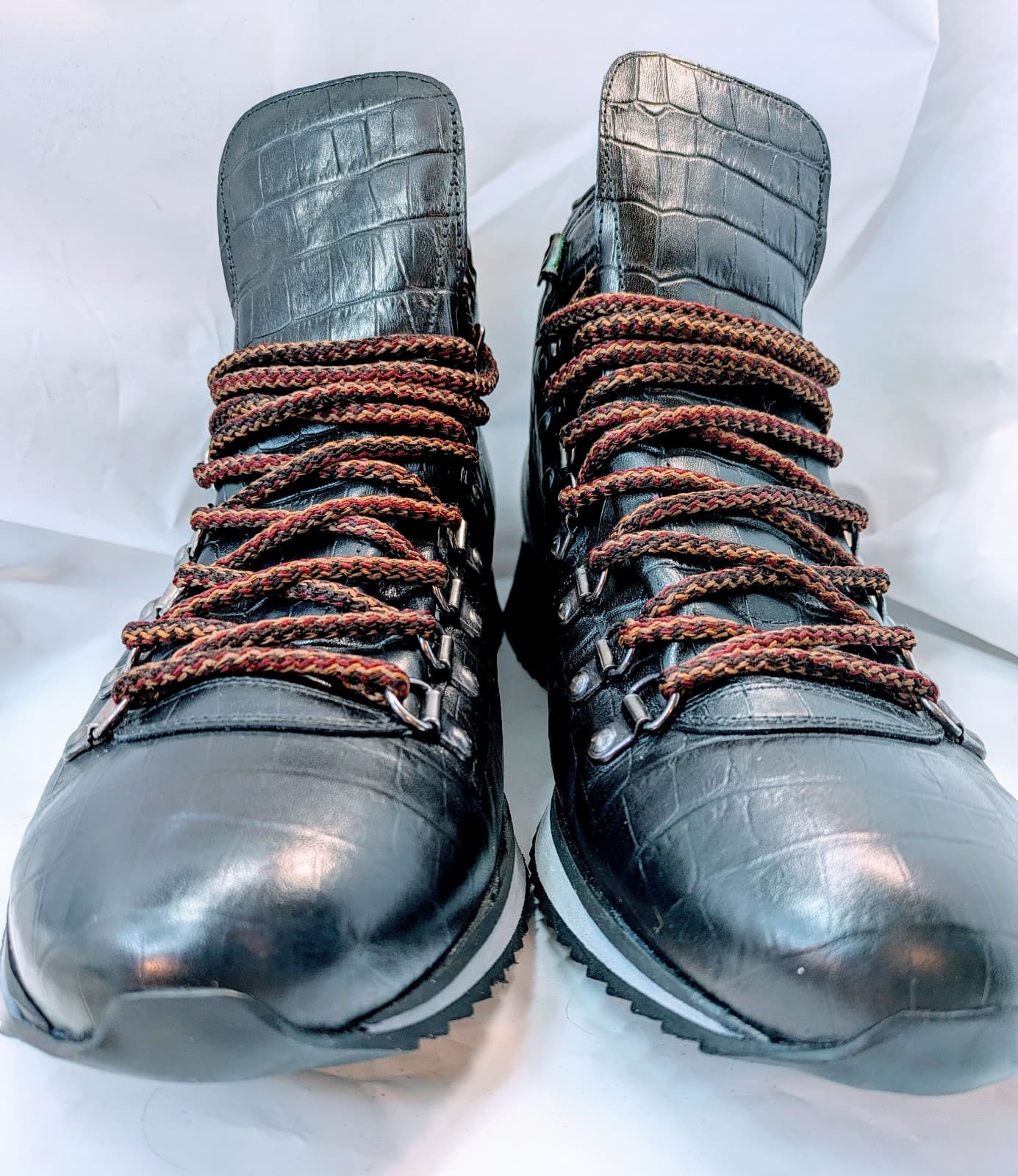 NEW PRADA Men's Black Crocodile Pattern Hiking Boots, Size 43 - Thumbnail 3