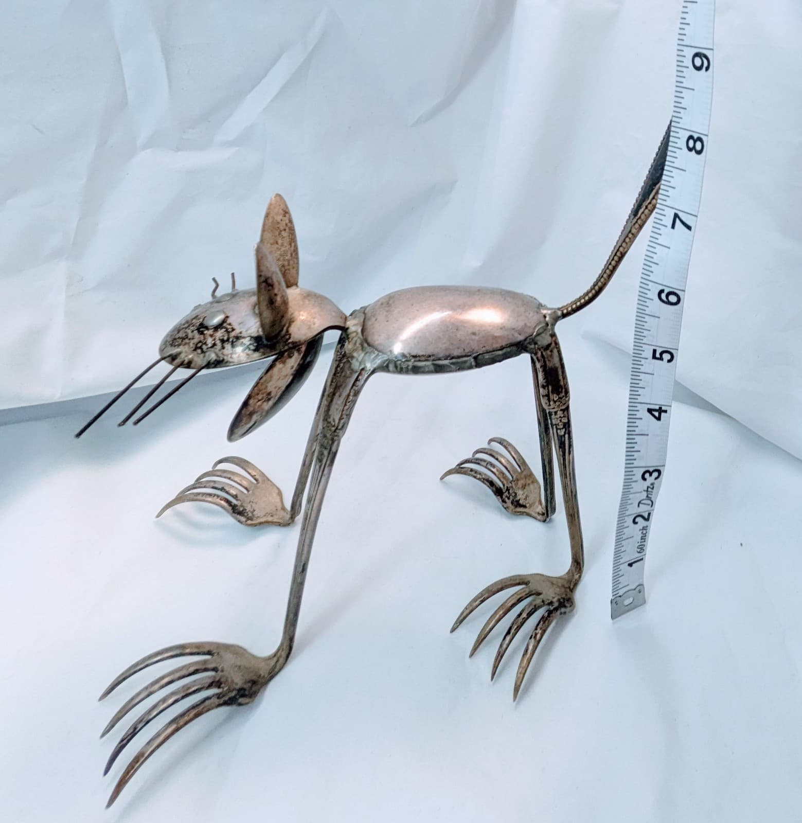 Folk Art Metal Cat Figurine Made with Silverware - Thumbnail 10