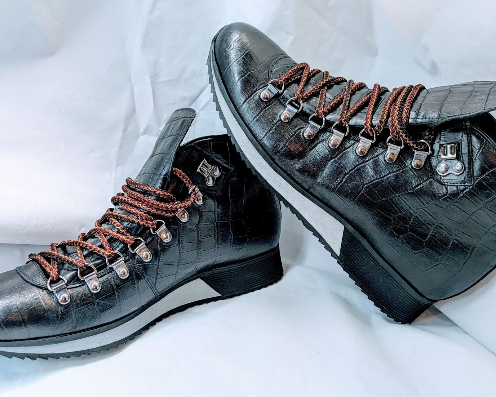 NEW PRADA Men's Black Crocodile Pattern Hiking Boots, Size 43 - Thumbnail 12