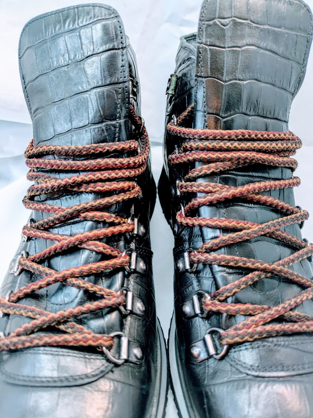 NEW PRADA Men's Black Crocodile Pattern Hiking Boots, Size 43 - Thumbnail 4