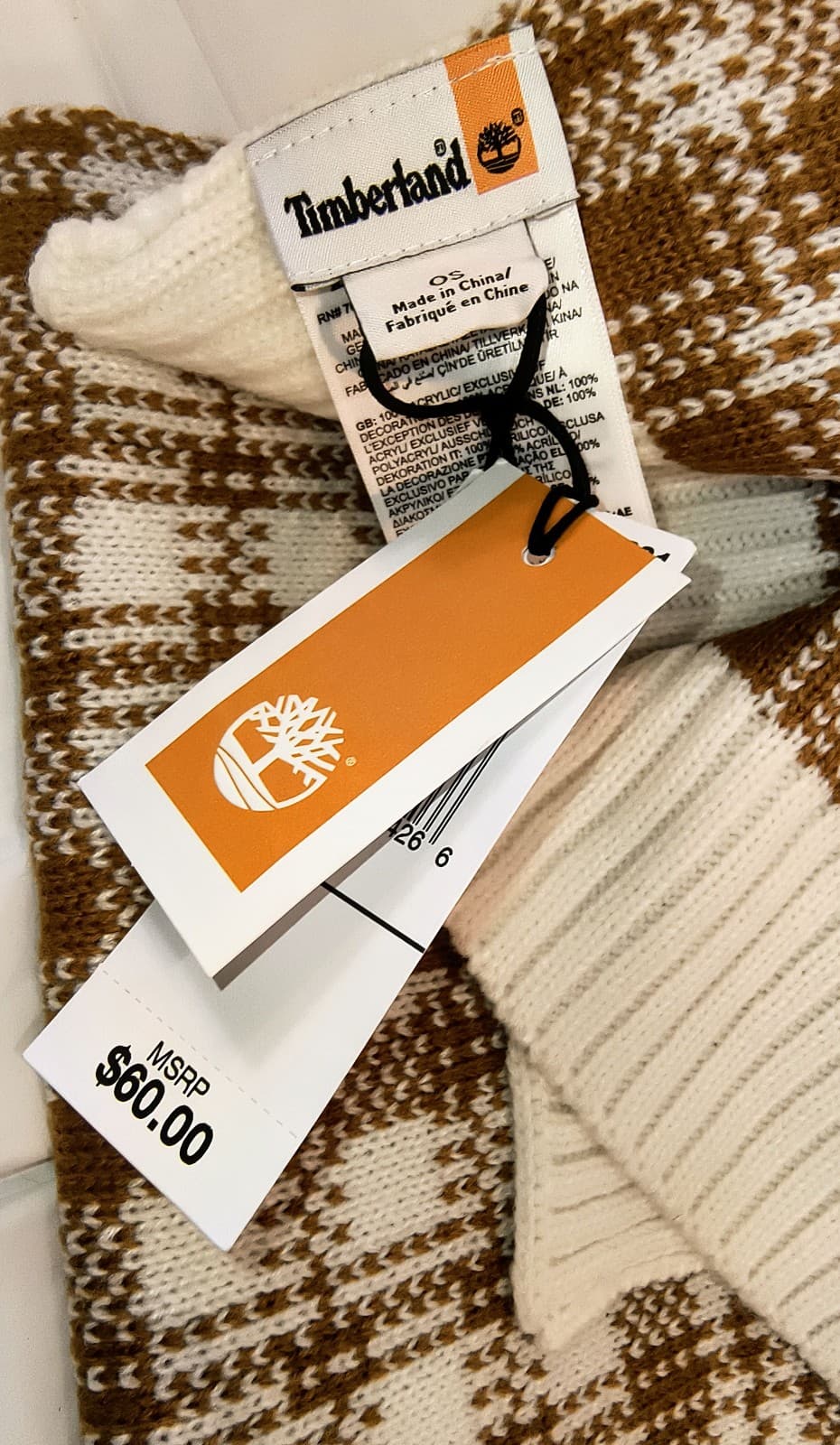 TIMBERLAND New (NWT) Light Brown & White /Cream Plaid Unisex Scarf - Thumbnail 5