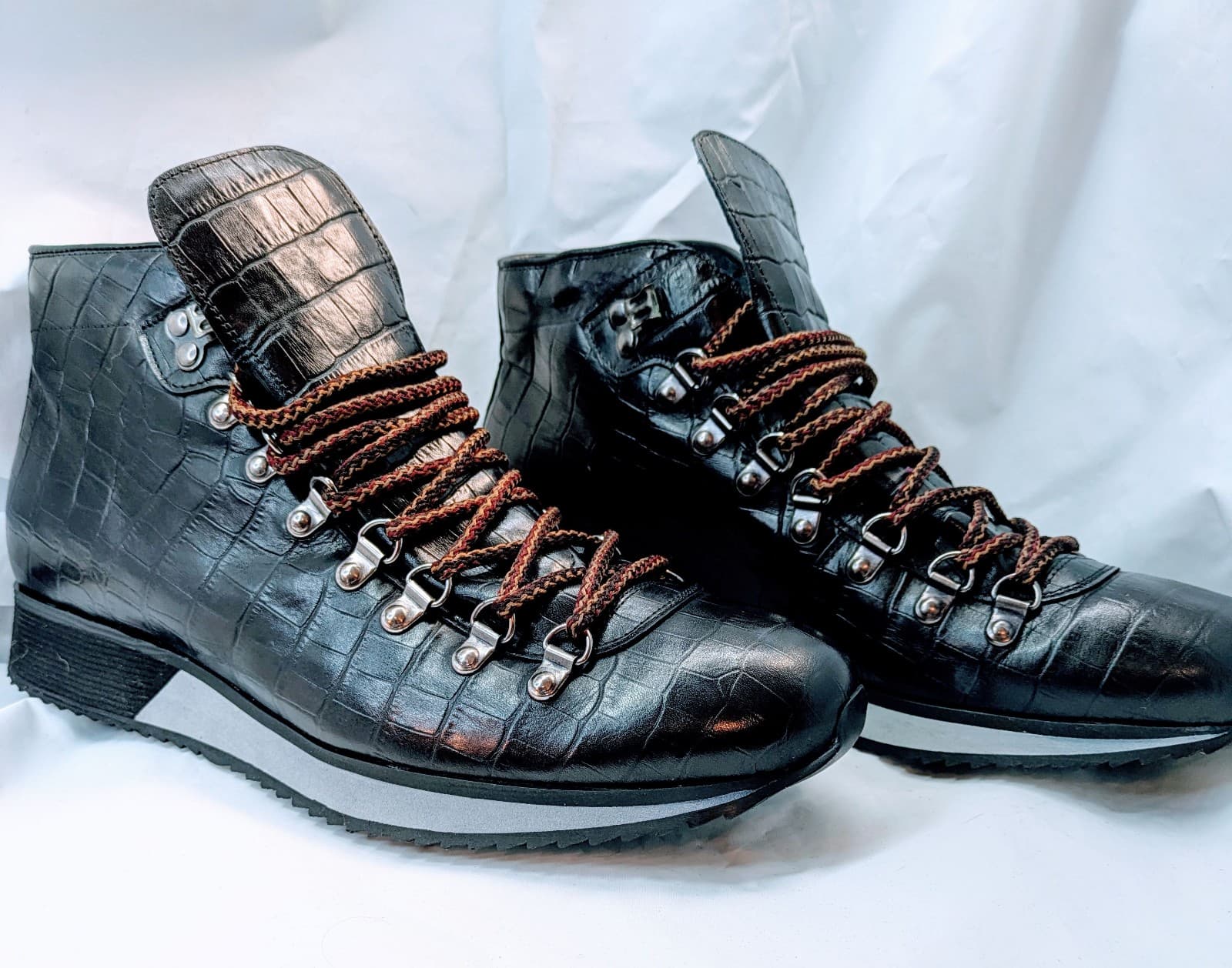 NEW PRADA Men's Black Crocodile Pattern Hiking Boots, Size 43 - Thumbnail 2