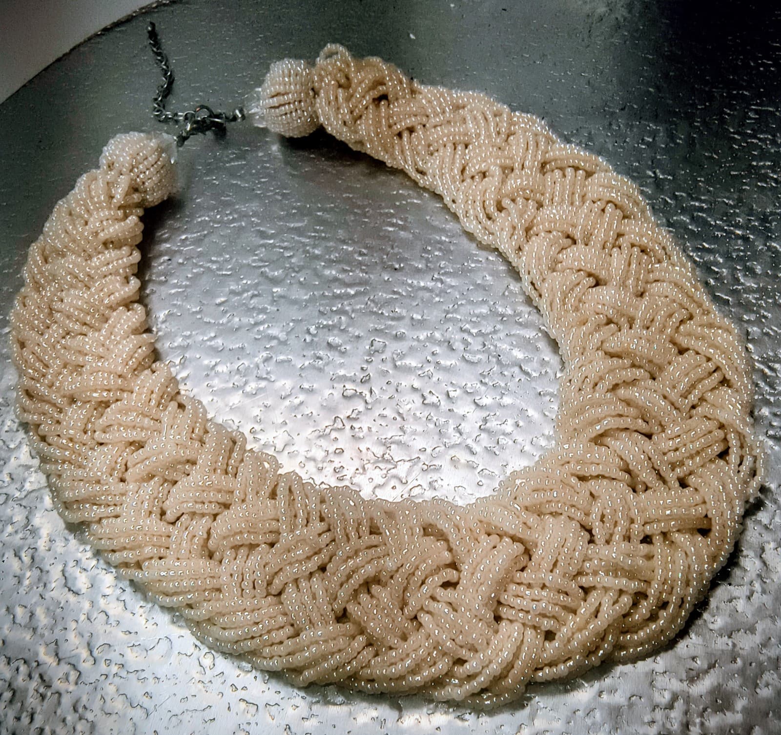 Vintage Braided Cream Beaded Necklace - Thumbnail 5