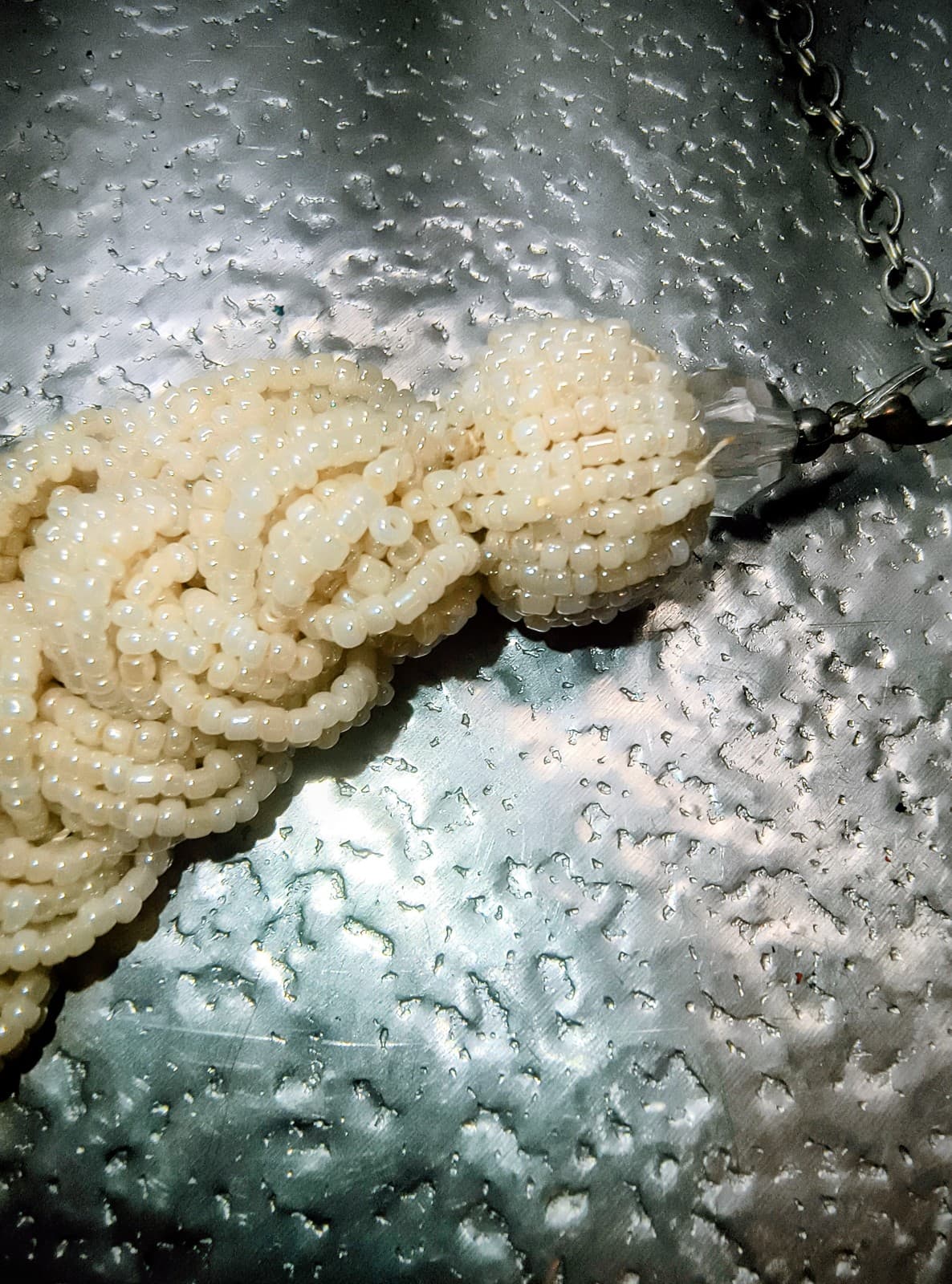 Vintage Braided Cream Beaded Necklace - Thumbnail 3