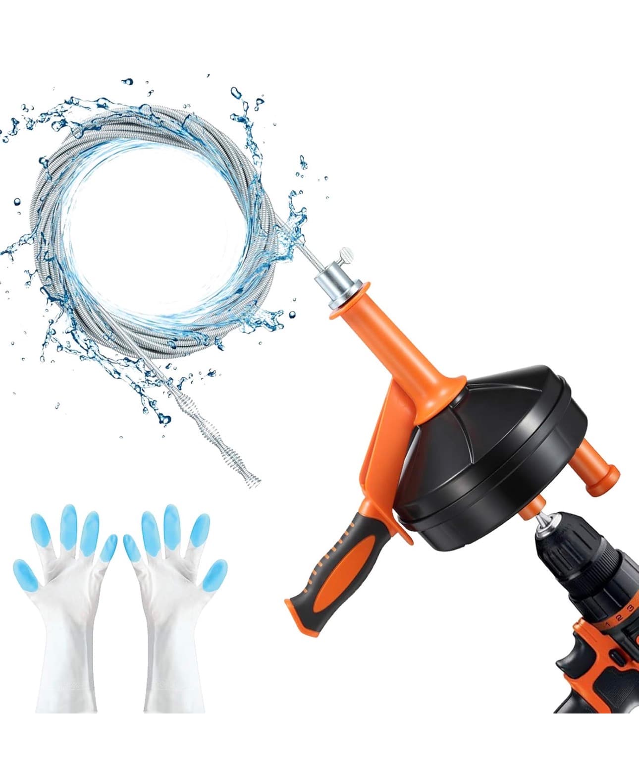 Drain Auger with Drill Attachment for 1/2" to 3" Pipes