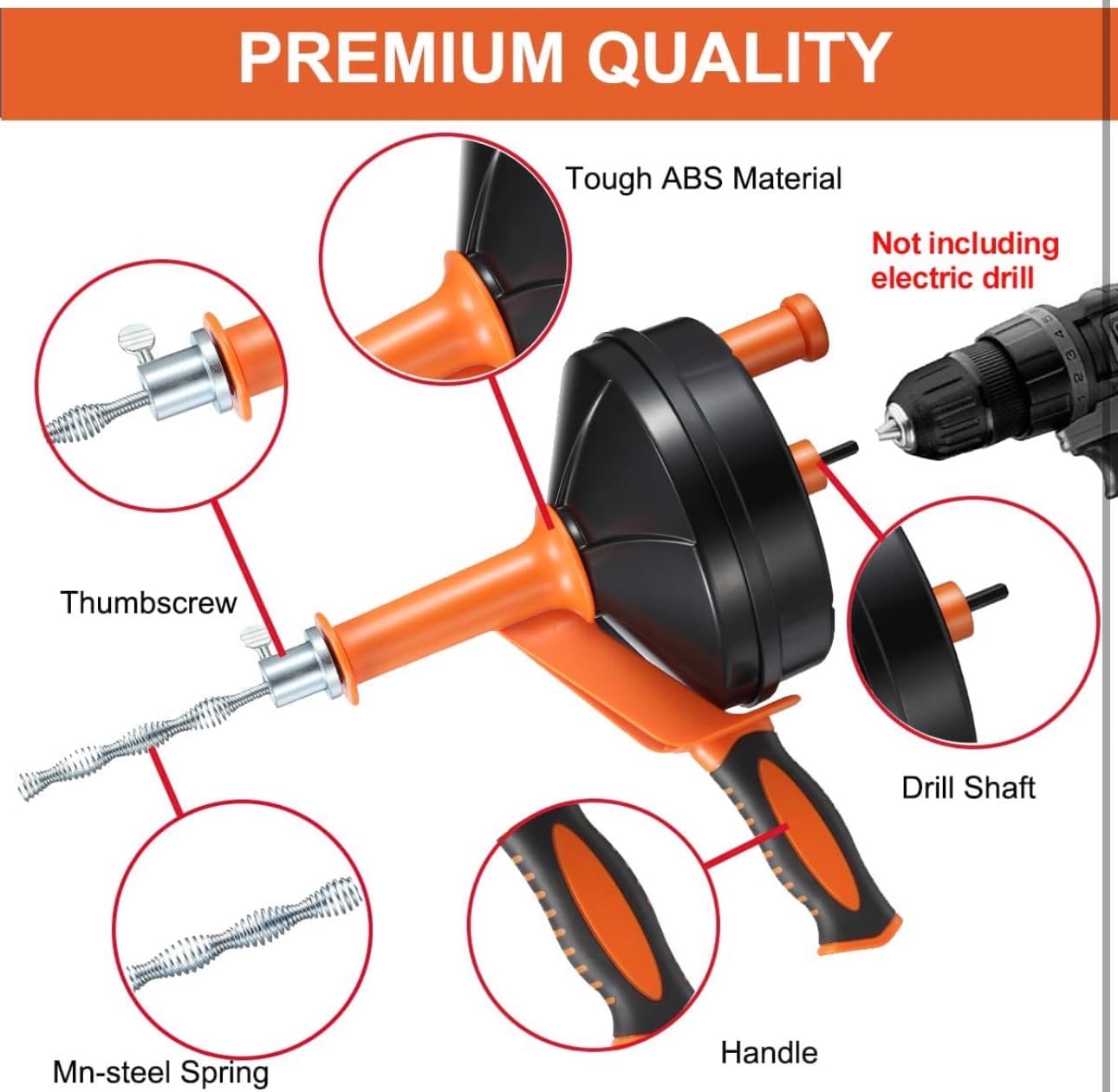 Drain Auger with Drill Attachment for 1/2" to 3" Pipes - Thumbnail 6