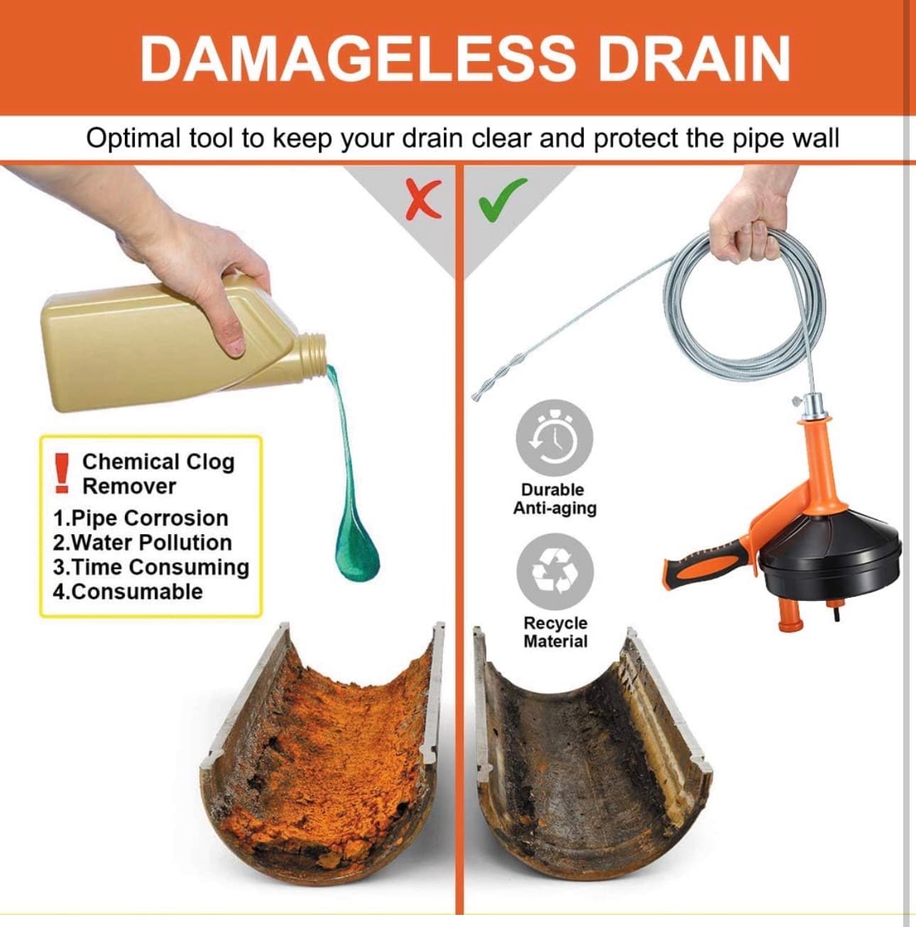 Drain Auger with Drill Attachment for 1/2" to 3" Pipes - Thumbnail 4