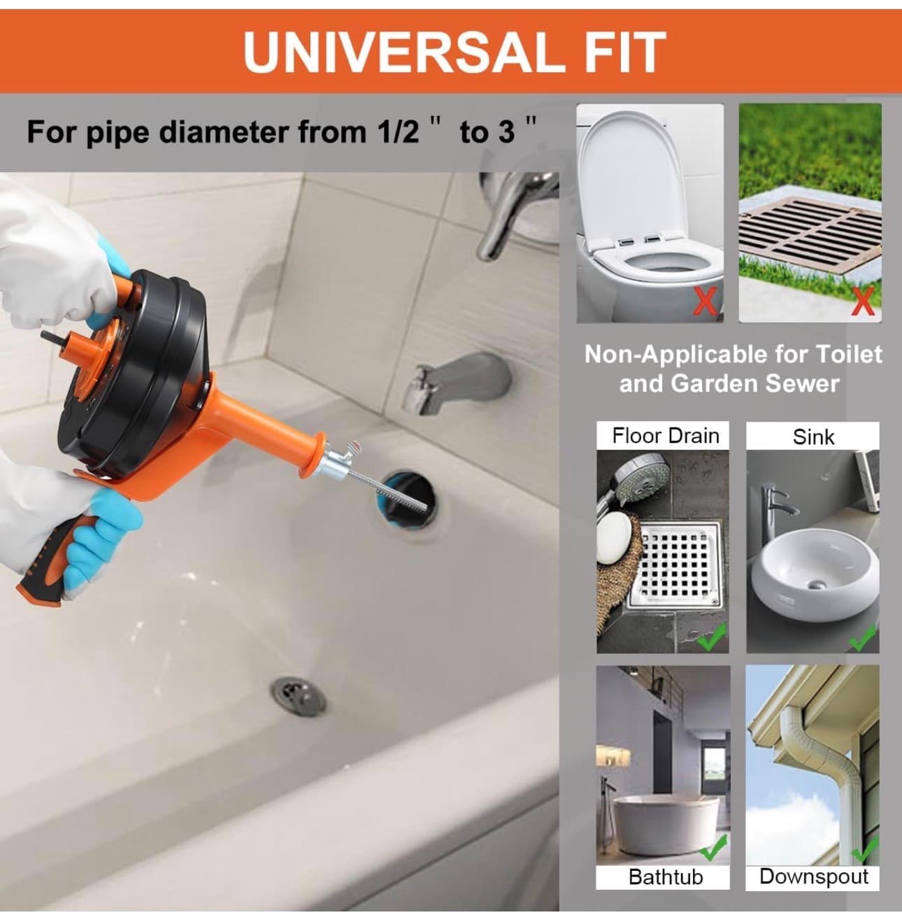 Drain Auger with Drill Attachment for 1/2" to 3" Pipes - Thumbnail 2