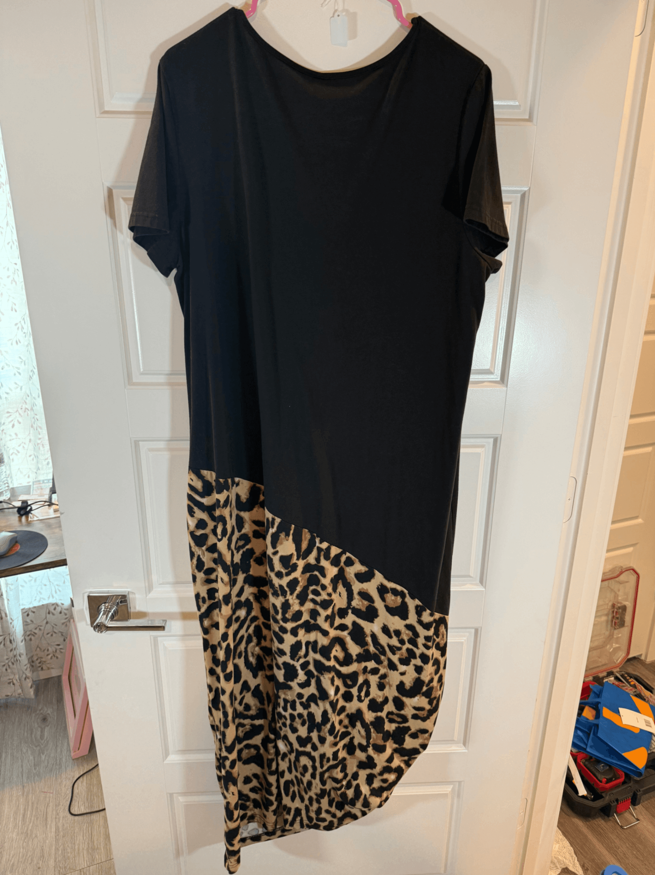Emery Rose XL Black and Leopard Print Maxi Dress
