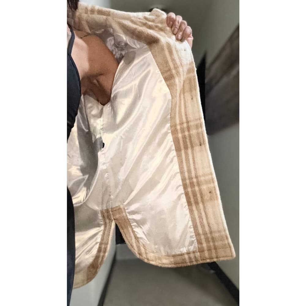 Sebby Shacket Shirt Jacket White Beige Plaid Button Up Long Sleeve Coat - Thumbnail 4