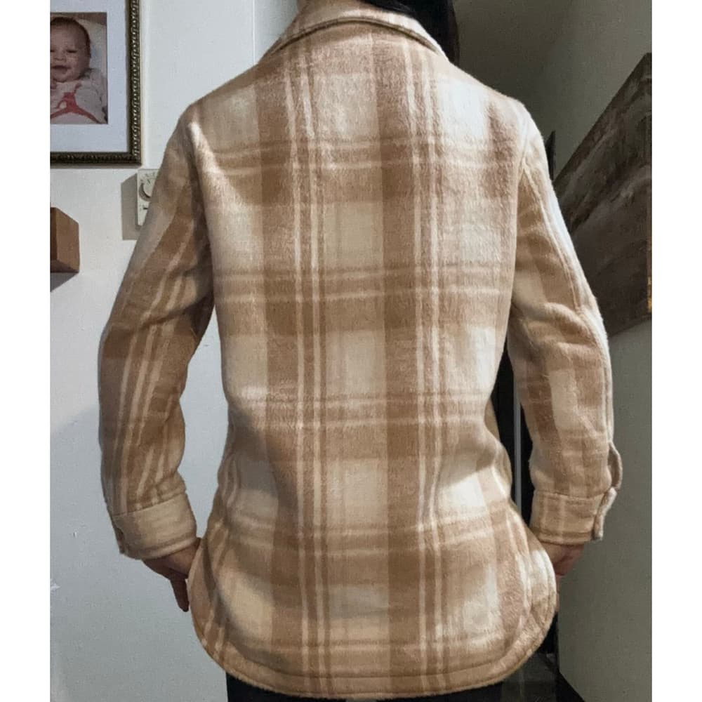 Sebby Shacket Shirt Jacket White Beige Plaid Button Up Long Sleeve Coat - Thumbnail 3