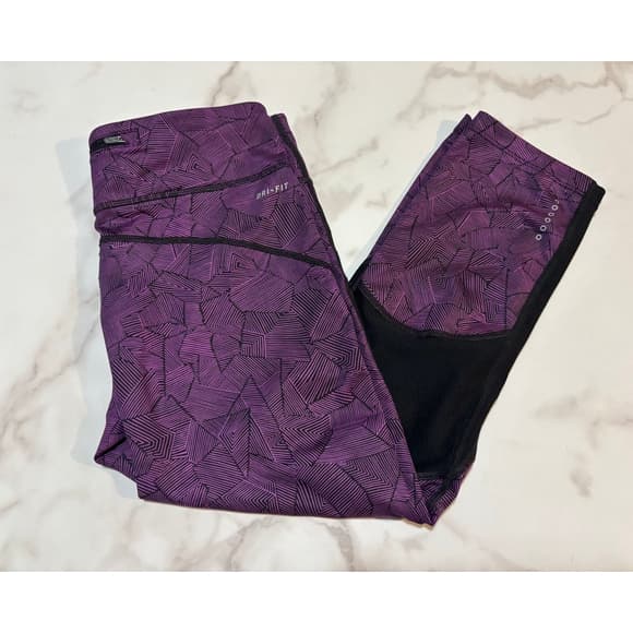 Nike Dri-FIT running leggings in a purple and black - Thumbnail 6