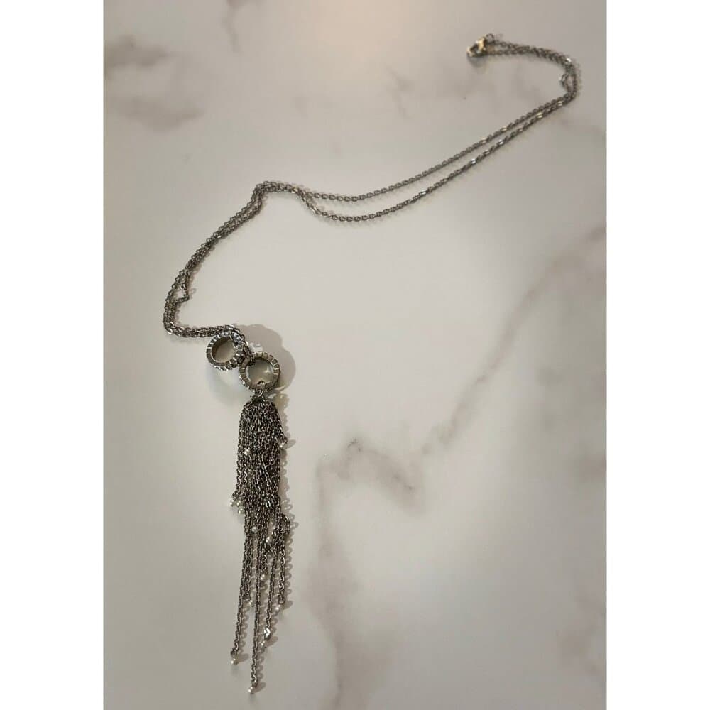 vintage silver-toned chain tassel pendant necklace - Thumbnail 3