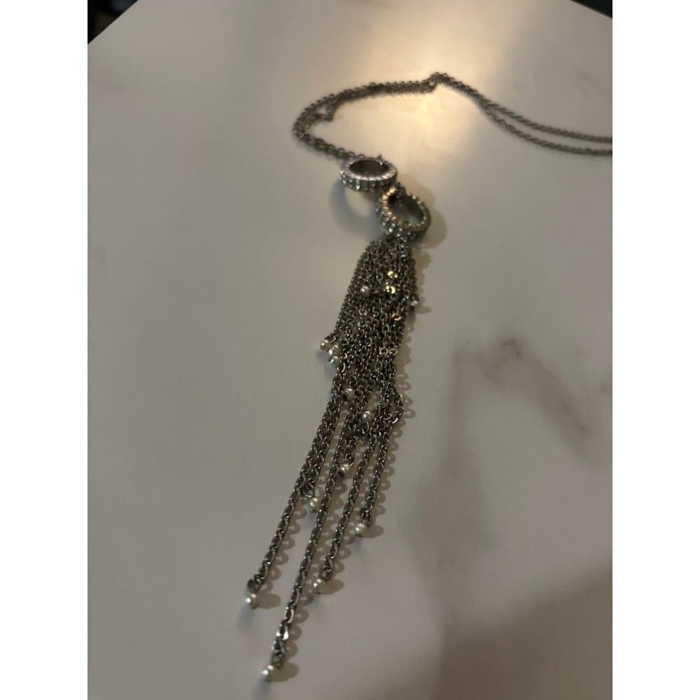 vintage silver-toned chain tassel pendant necklace - Thumbnail 2