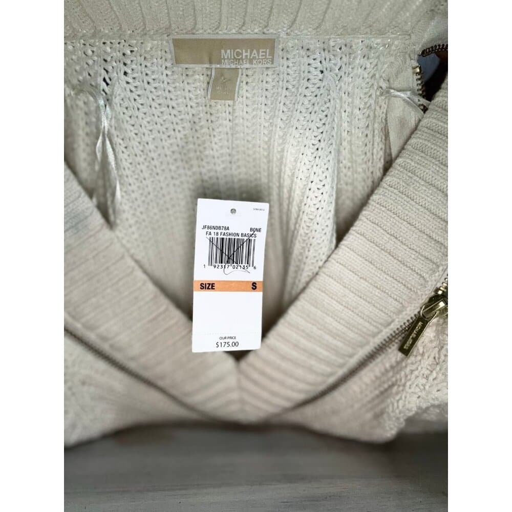 MICHAEL KORS Sweater Women's Size S white Zip Accent Cold Shoulder Knit Top - Thumbnail 4