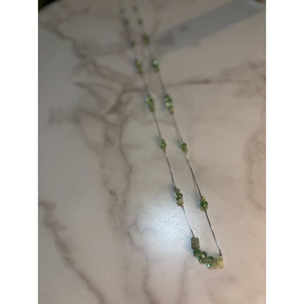 Chico’s 36 In Silver Tone And Green Bead Statement Necklace 965 - Thumbnail 3