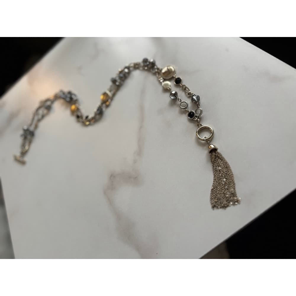 Beaded Necklace STERLING Silver CZ's Toggle Cubic Zirconia - Thumbnail 5