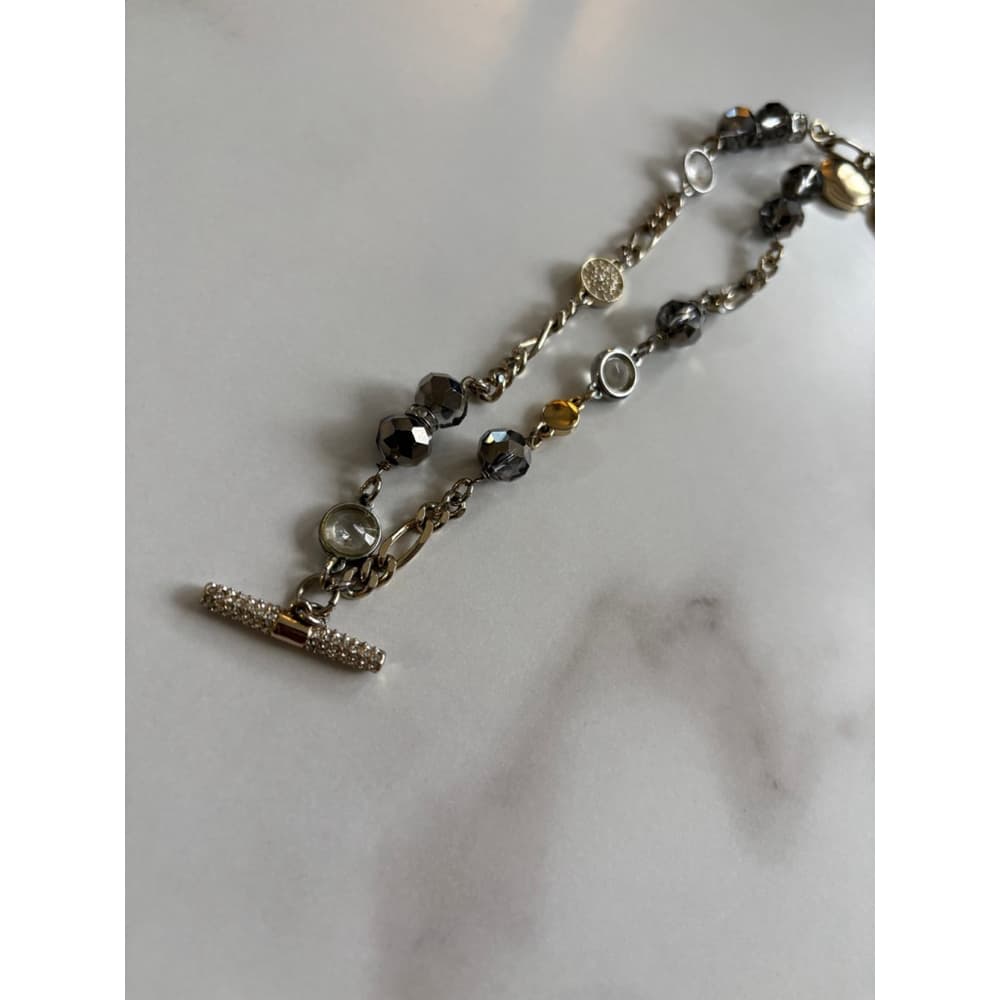 Beaded Necklace STERLING Silver CZ's Toggle Cubic Zirconia - Thumbnail 4