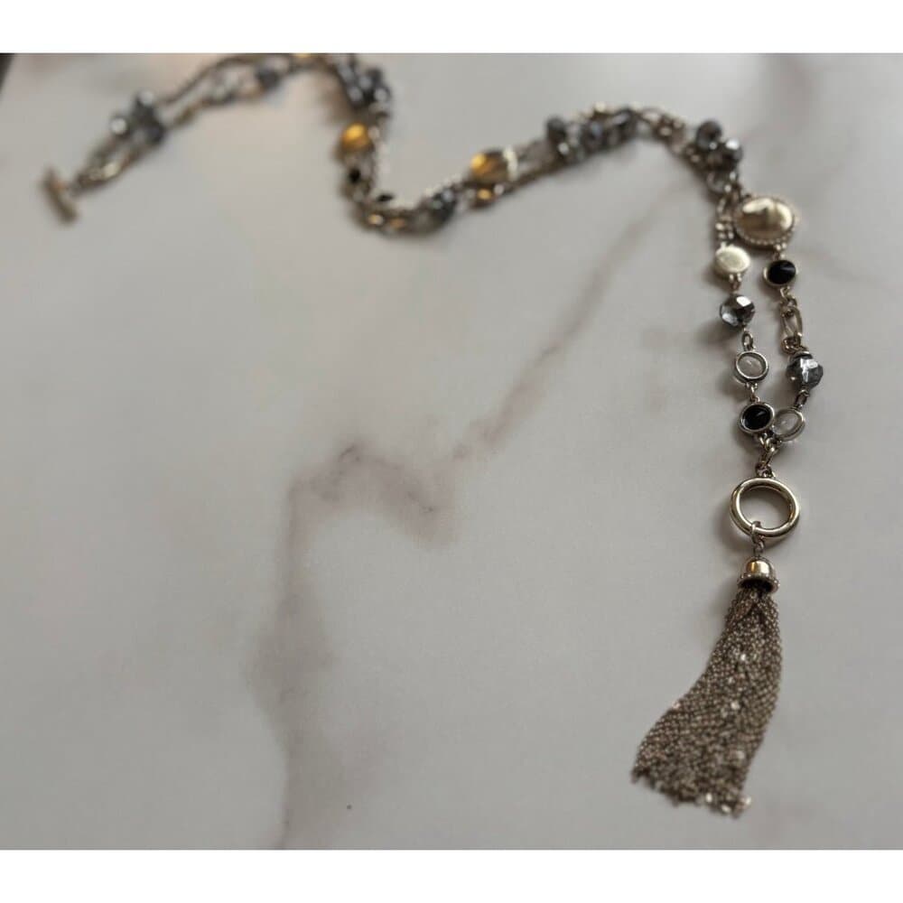 Beaded Necklace STERLING Silver CZ's Toggle Cubic Zirconia - Thumbnail 2