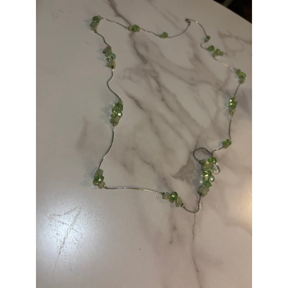 Chico’s 36 In Silver Tone And Green Bead Statement Necklace 965 - Thumbnail 2