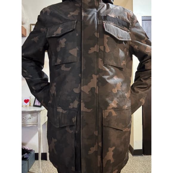 Levi’s Camo Arctic Cloth Sherpa Lined Parka Small hood jacket green black - Thumbnail 8