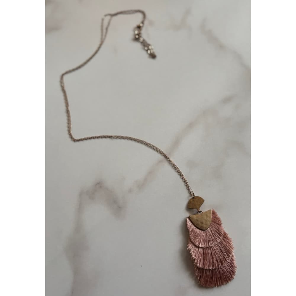 bohemian fringe tassel pendant statement necklace with a gold-tone chain - Thumbnail 3
