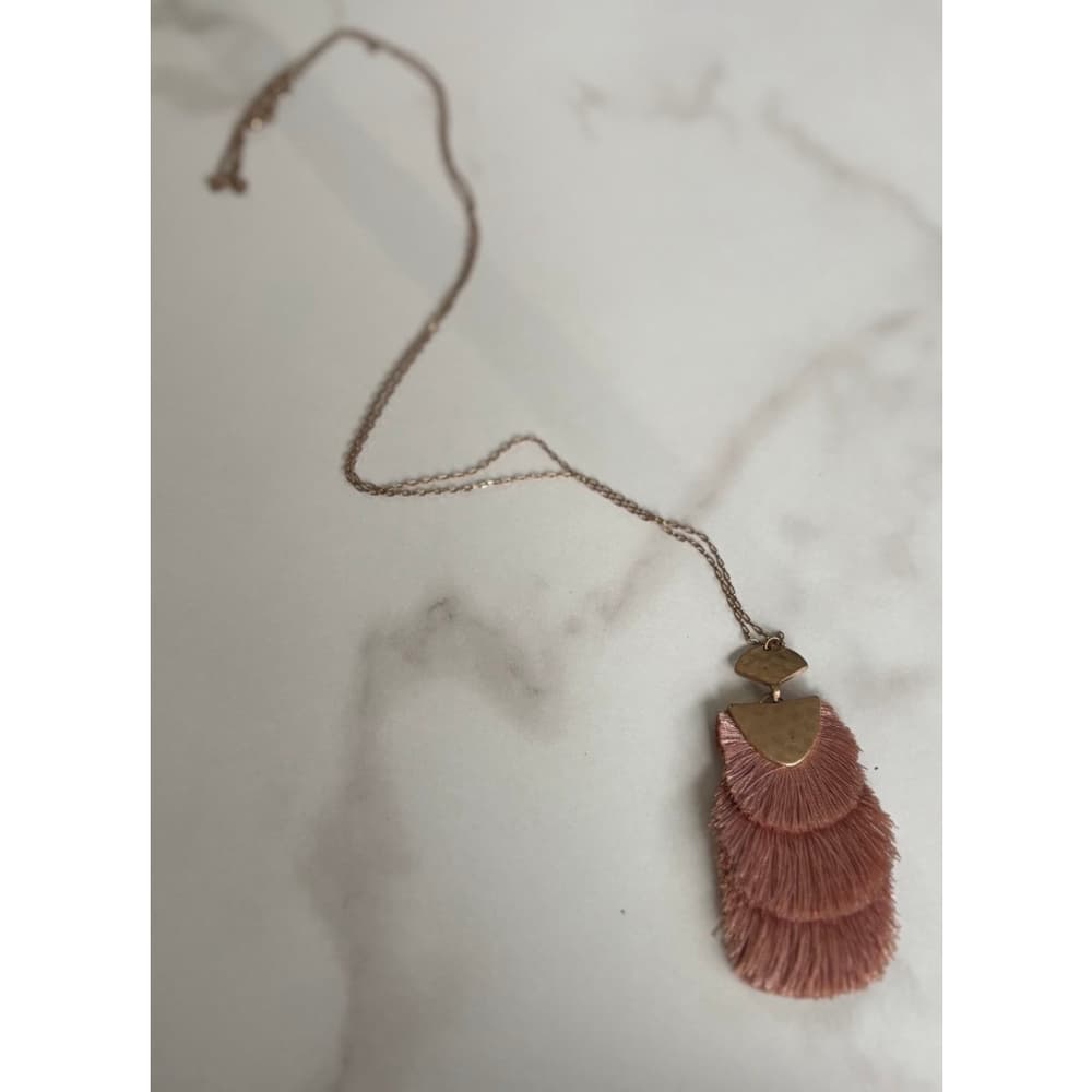 bohemian fringe tassel pendant statement necklace with a gold-tone chain - Thumbnail 4
