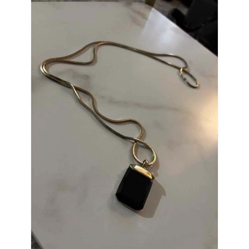 black onyx pendant necklace with a rectangular stone - Thumbnail 4