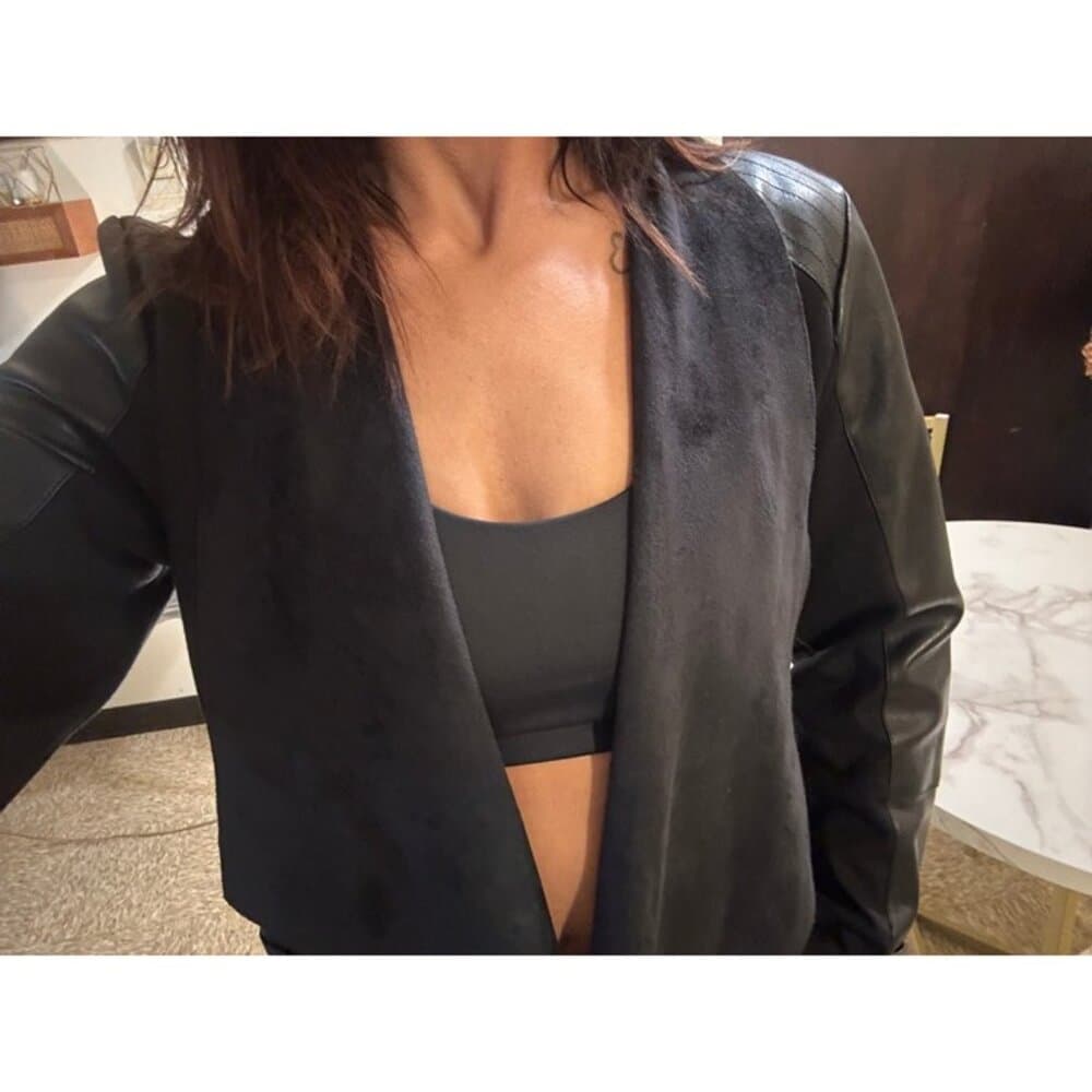 Marc New York Andrew Marc Waterfall PU Black Jacket - Thumbnail 4
