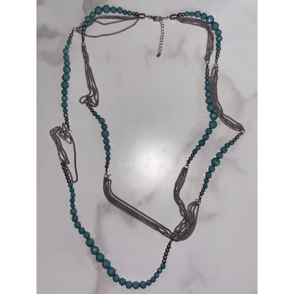Necklace Vintage American Multi-Strand Silver Tone Chain & Beads - Thumbnail 5