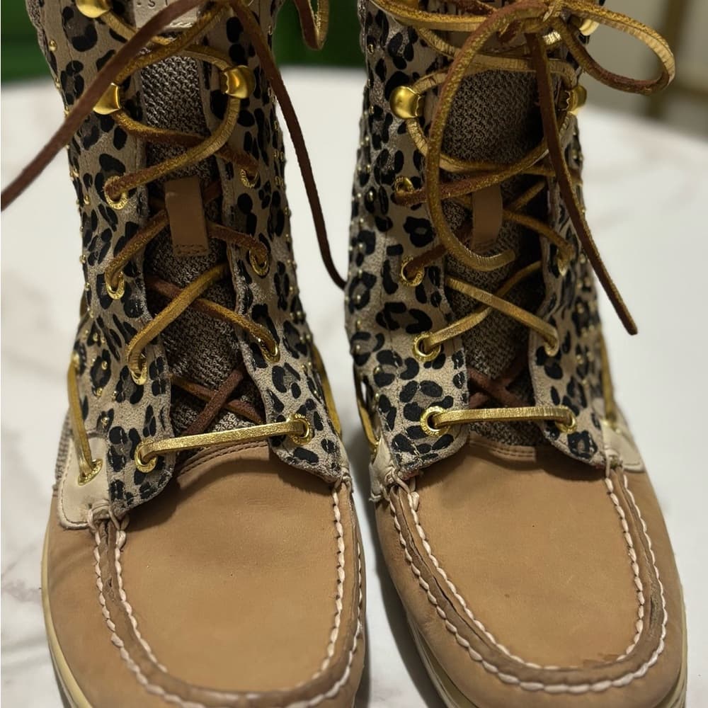 Sperry Top-Sider lace-up boots with a cheetah print high-top