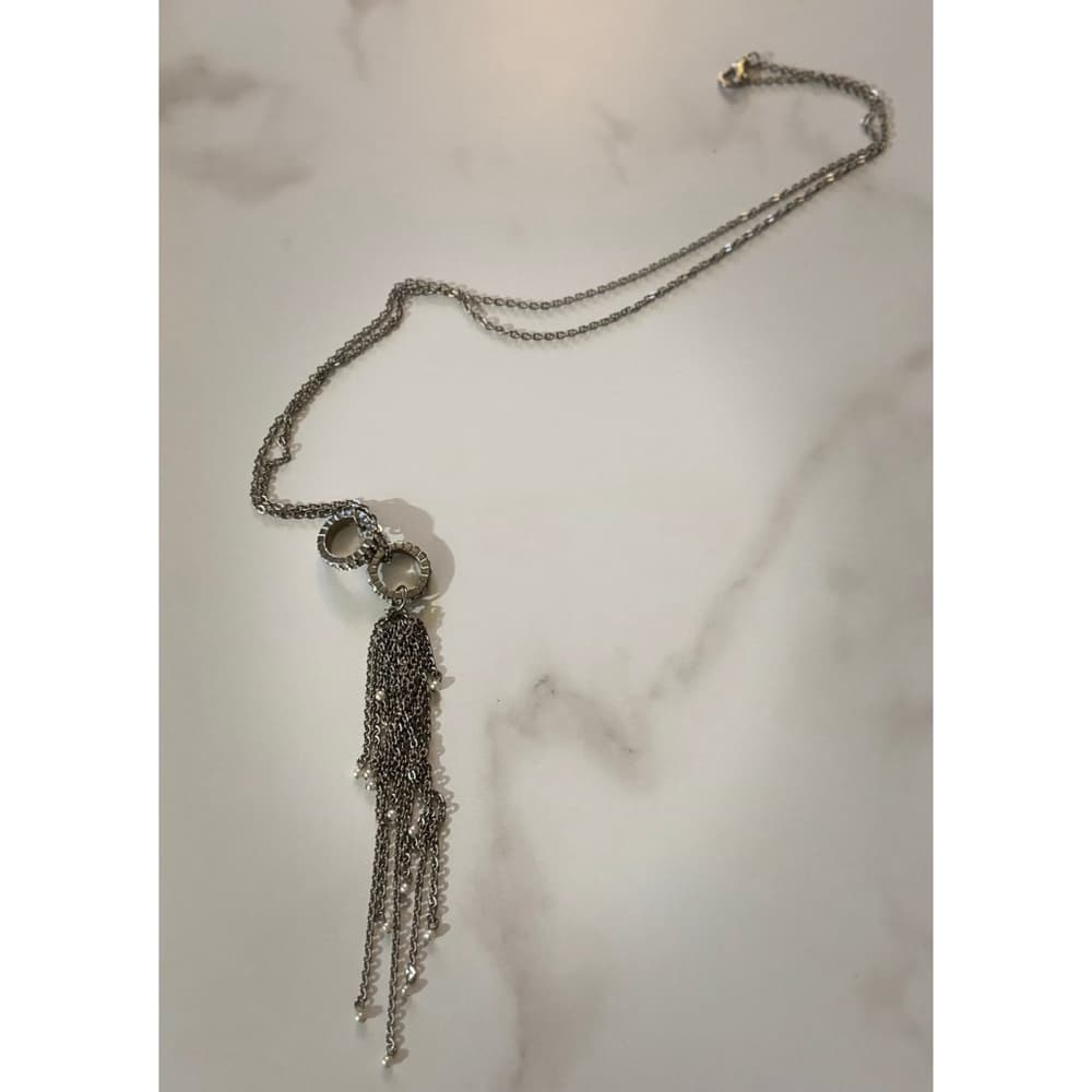 vintage silver-toned chain tassel pendant necklace - Thumbnail 3