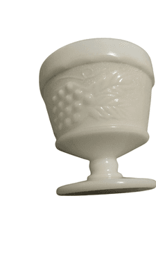 White Pedestal Goblet Cup Grape Vine Embossed Design