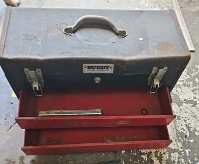 Vintage My Buddy Tradesman Black Metal Tool Box With 2 Drawers-(20"x8.5"x10.5")