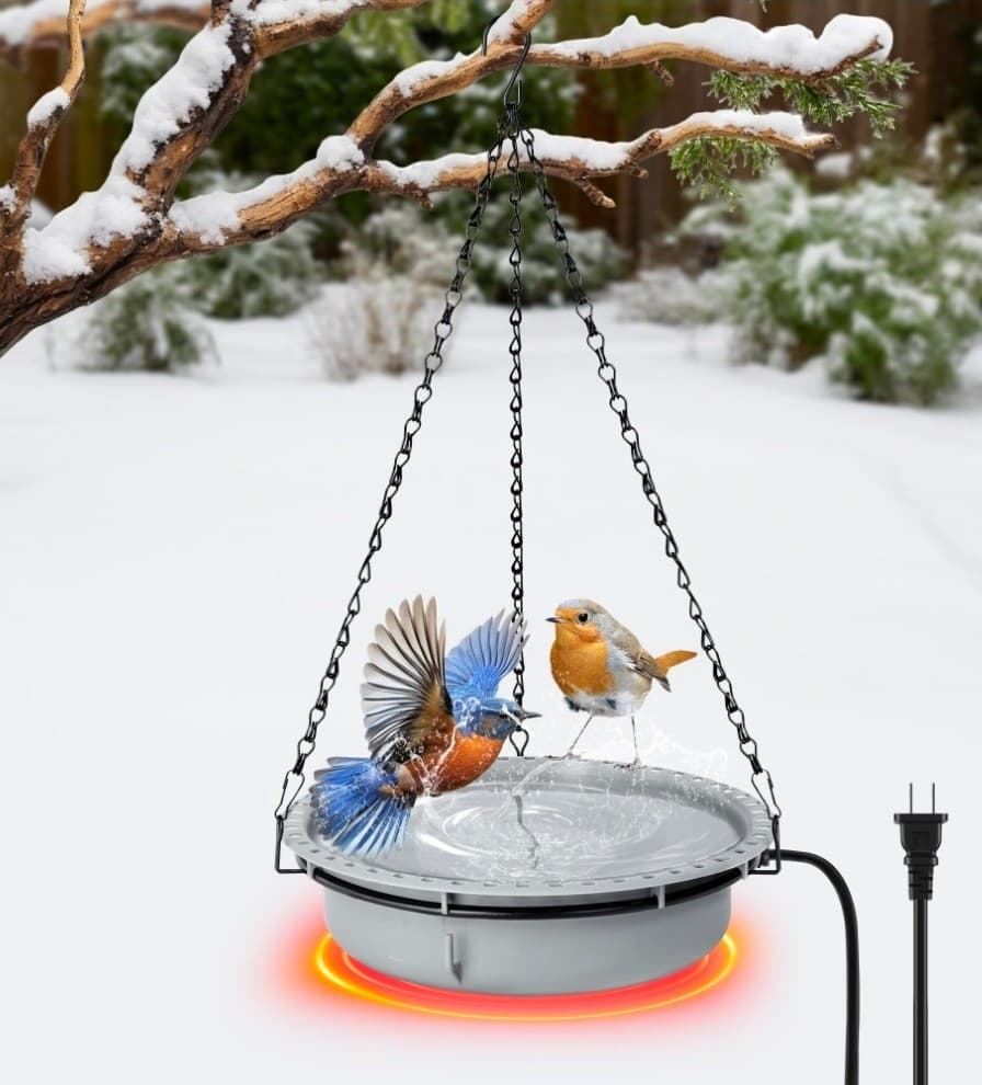 Adnee Hanging Heated Birdbath for Winter Outdoor, 100W Thermostatical Gary
