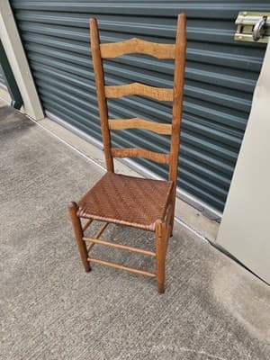 Early 20th Century Pair of Antique Early American Primitive Style Ladder Back...