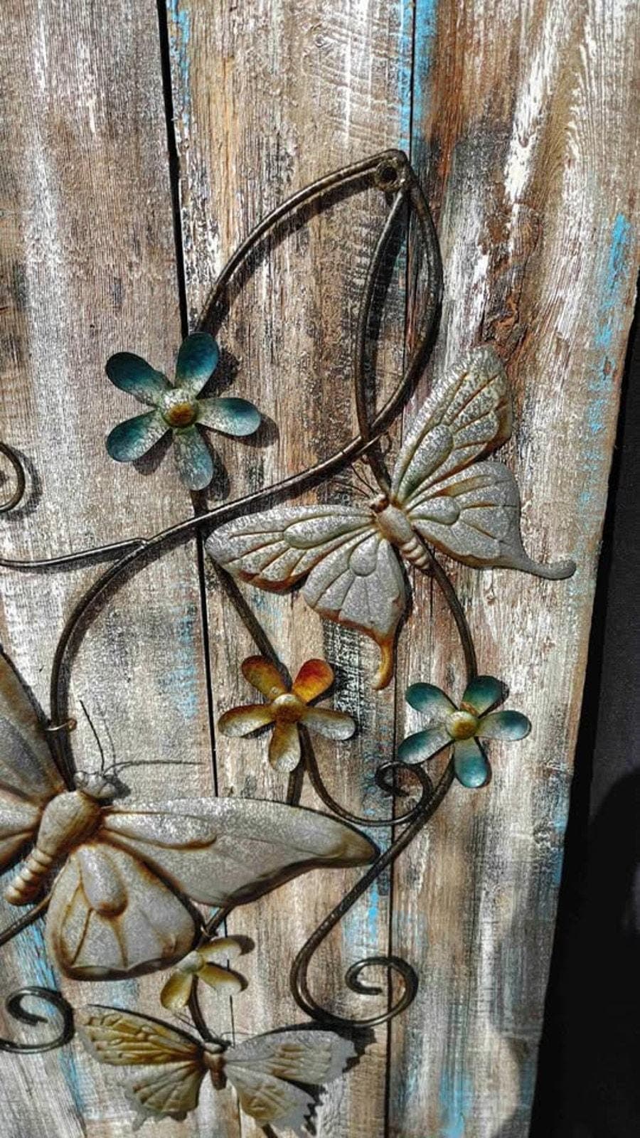Rustic Butterfly and Flower Wall Decor Panel - Thumbnail 2