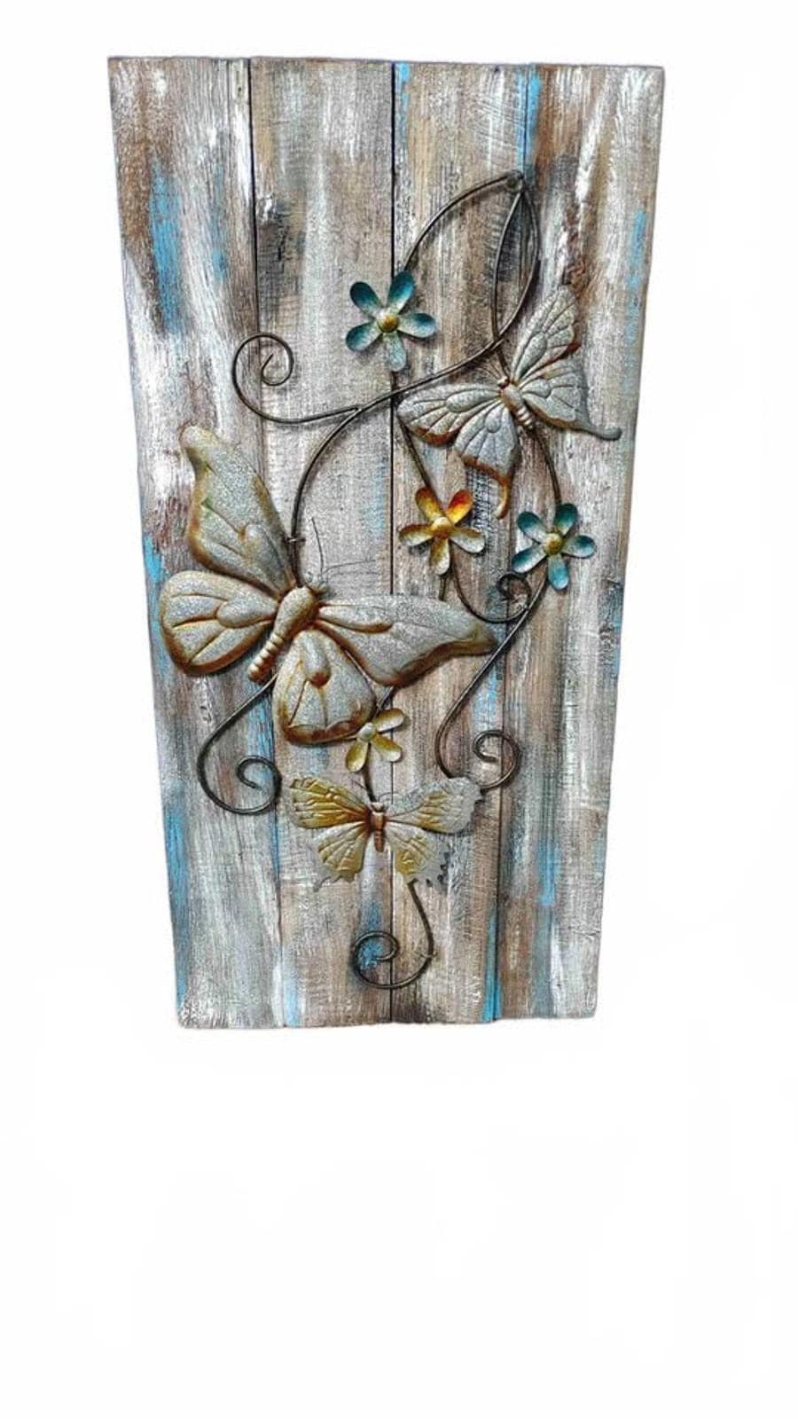 Rustic Butterfly and Flower Wall Decor Panel - Thumbnail 4