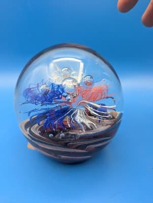 Blue and Red Glass Art Sphere Paperweight - Thumbnail 2