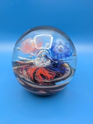 Blue and Red Glass Art Sphere Paperweight - Thumbnail 4