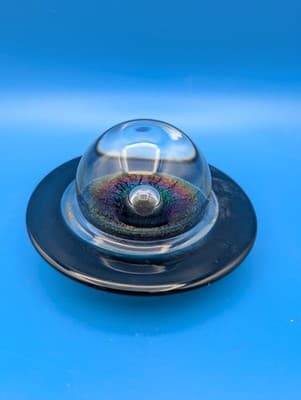 Vintage Signed 1988 Correia Art Glass Saturn Planet Paperweight - Dichroic - Thumbnail 2