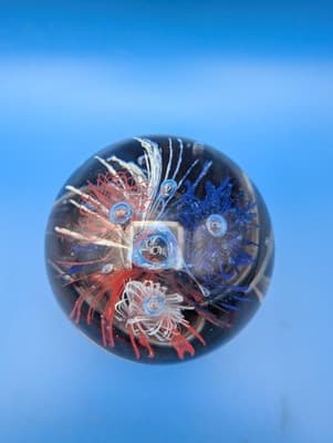 Blue and Red Glass Art Sphere Paperweight - Thumbnail 5