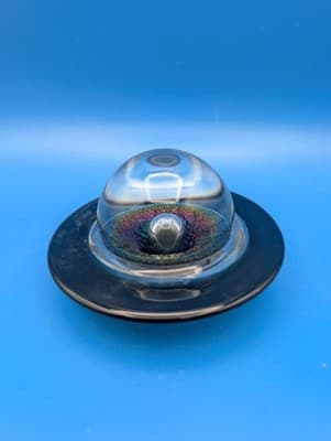Vintage Signed 1988 Correia Art Glass Saturn Planet Paperweight - Dichroic - Thumbnail 4