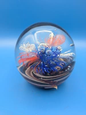 Blue and Red Glass Art Sphere Paperweight - Thumbnail 3