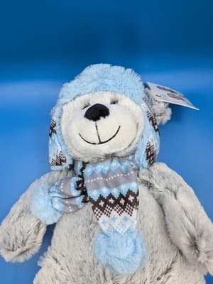 Hugfun International Winter Bear Plush Stuffed Gray Blue 17” Scarf Hat, St. Jude - Thumbnail 6