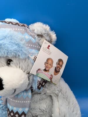 Hugfun International Winter Bear Plush Stuffed Gray Blue 17” Scarf Hat, St. Jude - Thumbnail 2