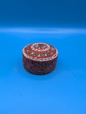 2.75" Round Jewelry Box Made in India Beaded in Multiple Colors - Thumbnail 2