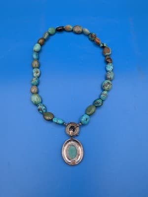 CAROLYN POLLACK RELIOS TURQUOISE STERLING SILVER NECKLACE WITH PENDANT SIGNED - Thumbnail 2
